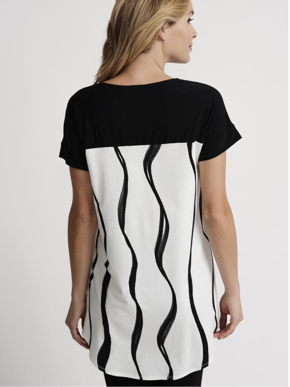 Joseph Ribkoff Black & White Luxury Graphic Short-Sleeve Designer Top - Picture 10 of 10